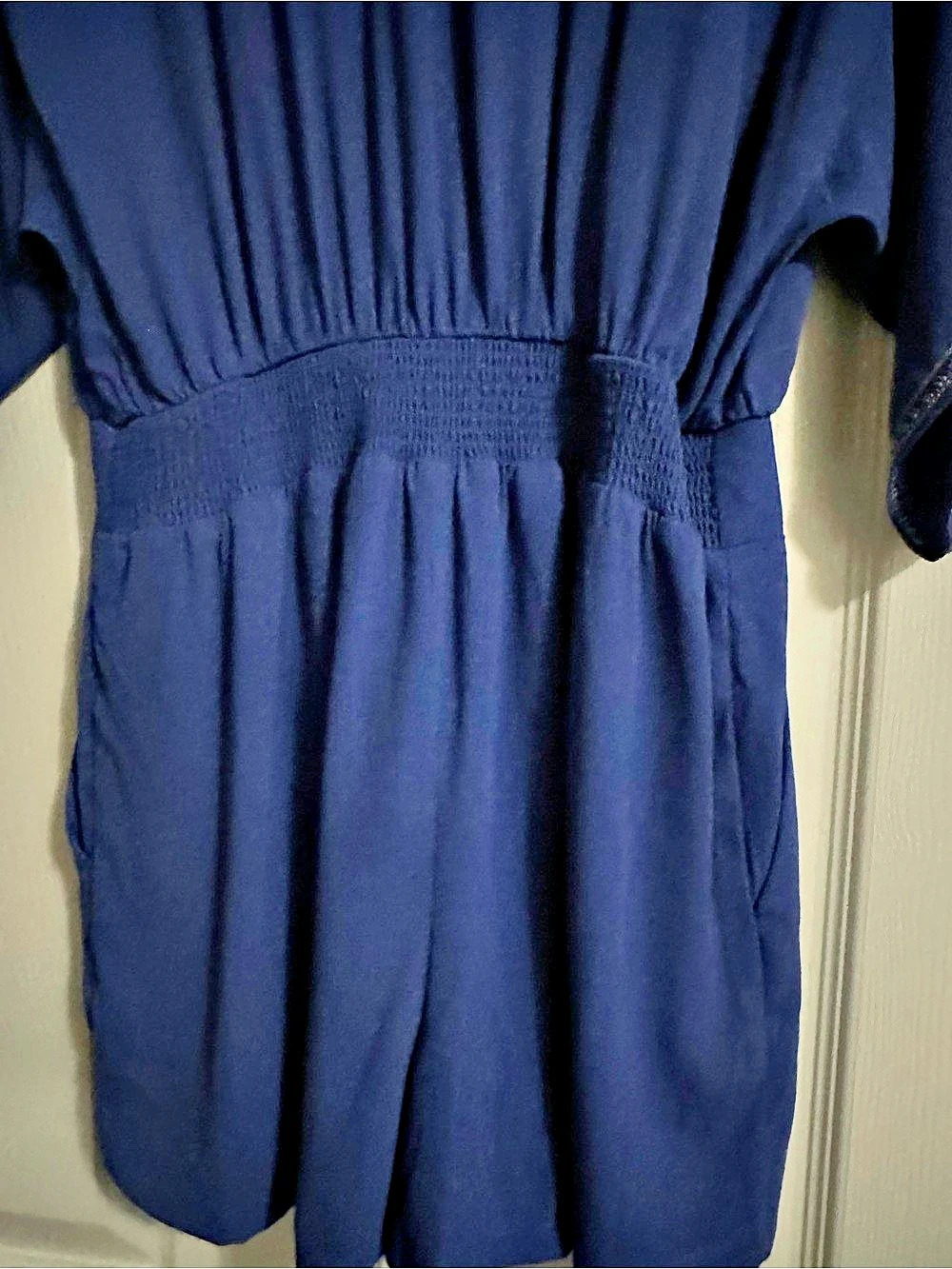 White House Black Market Blue Embroidered Kimono Sleeve Romper Blue Size 4 - Picture 6 of 8